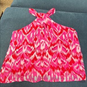 Aqua Pink Sleeveless Halter Graphic Blouse